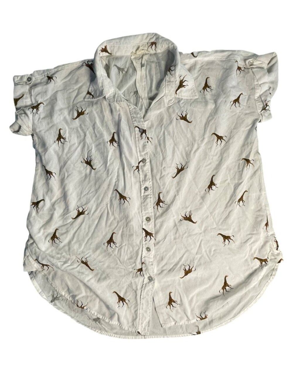 Jane And Delancey Womens White Short Sleeve Button-Down Shirt With Giraffe Print